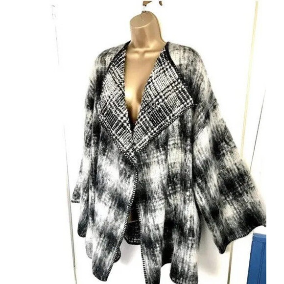 Womens JAEGER Black & Cream Mohair Cardigan Coat Jacket Size Large - Picture 7 of 7